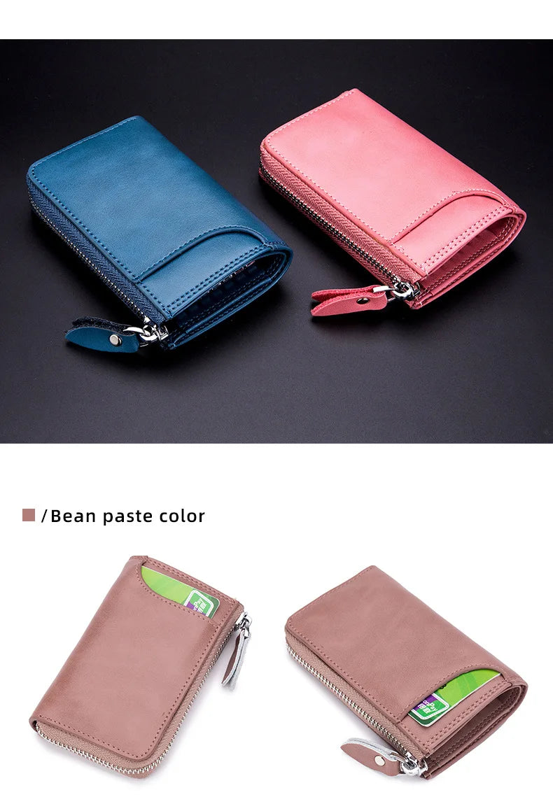 Mens Split Leather Key Chain Zipper Coin Case , Leather Car Smart Key Chain Metal Hook, Keyring Zipper Coin Wallet for women