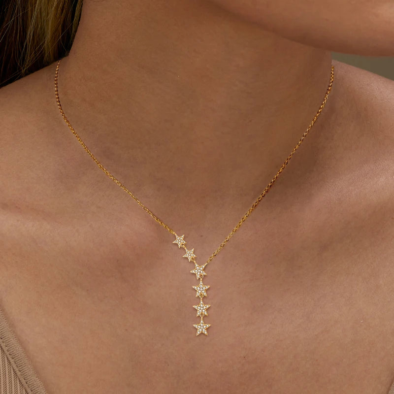 1.2mm&1mm&0.8mm Round Full Moissanite Diamond Y Shape Star Necklace for Women Real Silver 925 Charm Necklace Unique Jewelry Gift