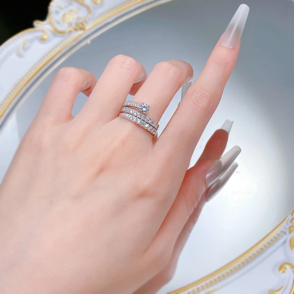 Wong Rain Solid 925 Sterling Silver Round Lab Sapphire High Carbon Diamonds Gemstone Adjustable Rings Fine Jewelry Wholesale