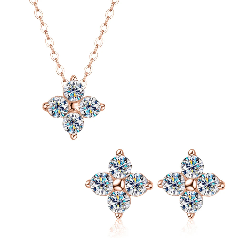 3mm 4-Stone Moissanite Jewelry Set for Women D Color Lab Diamond Stud Earrings Pandant Necklace with Gra Certificates 925 Silver