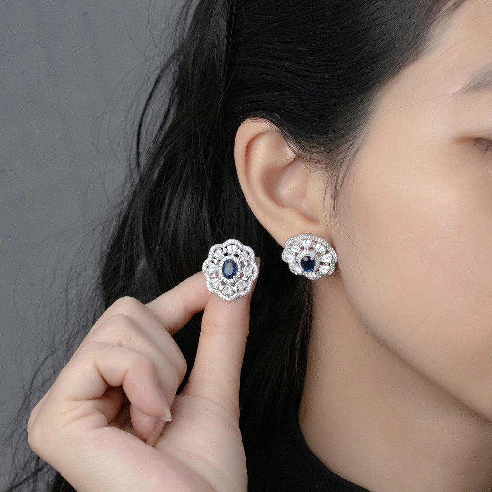 Vinregem 5*7MM Oval Cut Sapphire High Carbon Diamond Gems Romantic Ear Studs Earrings 925 Sterling Silver Fine Jewelry Wholesale