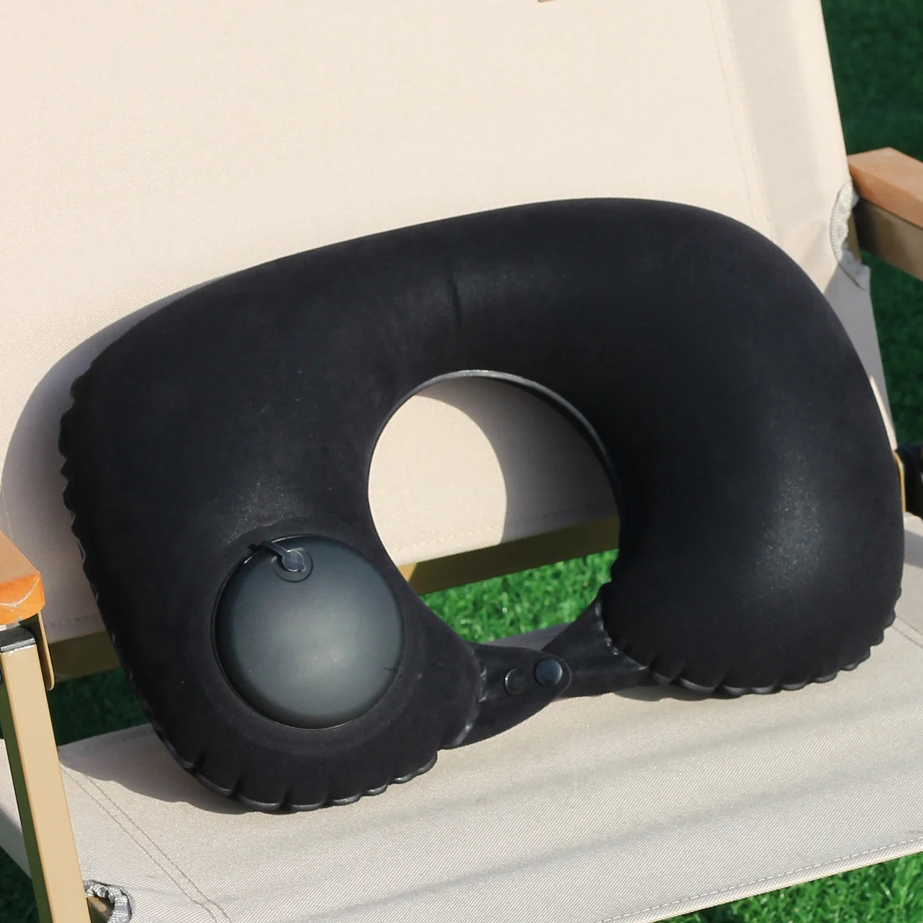 1PC Auto-Pump Inflatable U-Shaped Neck Pillow, Vivid Color Foldable & Portable Design, Ideal for Camping, Travel, and Nap Use.