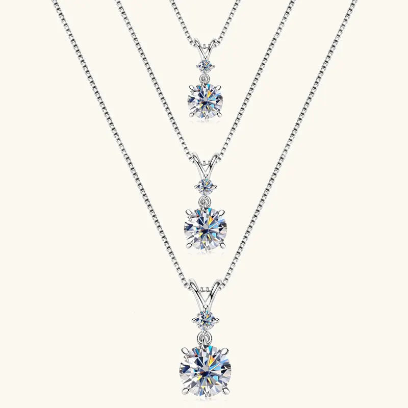 IOGOU 6.5mm/8mm/9mm D VVS1 All Moissanite Diamond Round Pendant Necklace for Women Engagement Luxury Sterling Silver 925 Jewelry