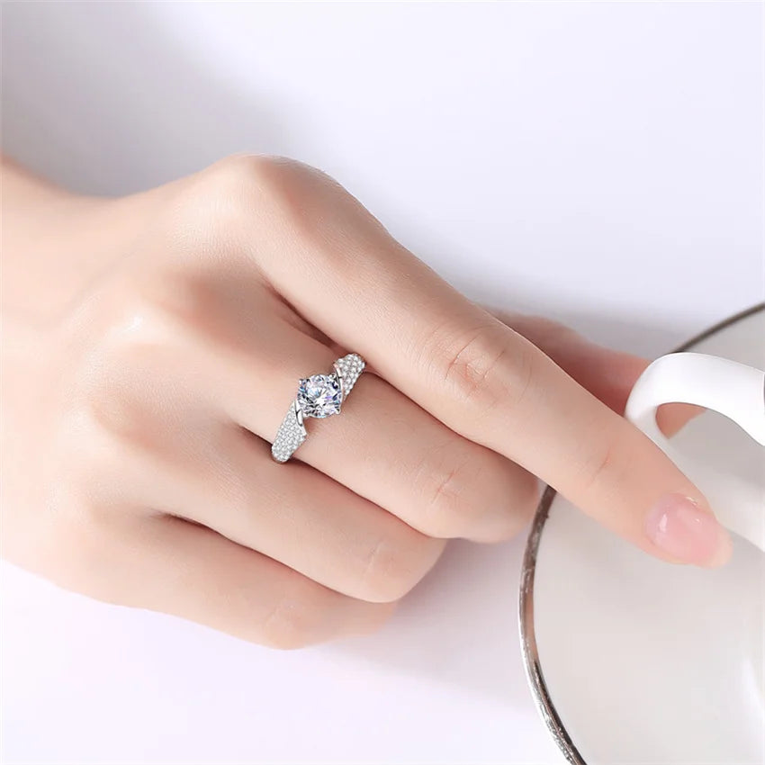 Tbestone Real Moissanite Diamond Ring D Color 1 CT925 Sterling Silver Fully Set Gemstones Beautiful Wedding Gift for Women