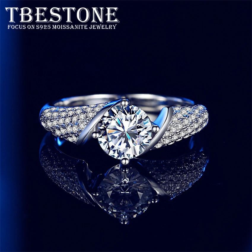Tbestone Real Moissanite Diamond Ring D Color 1 CT925 Sterling Silver Fully Set Gemstones Beautiful Wedding Gift for Women