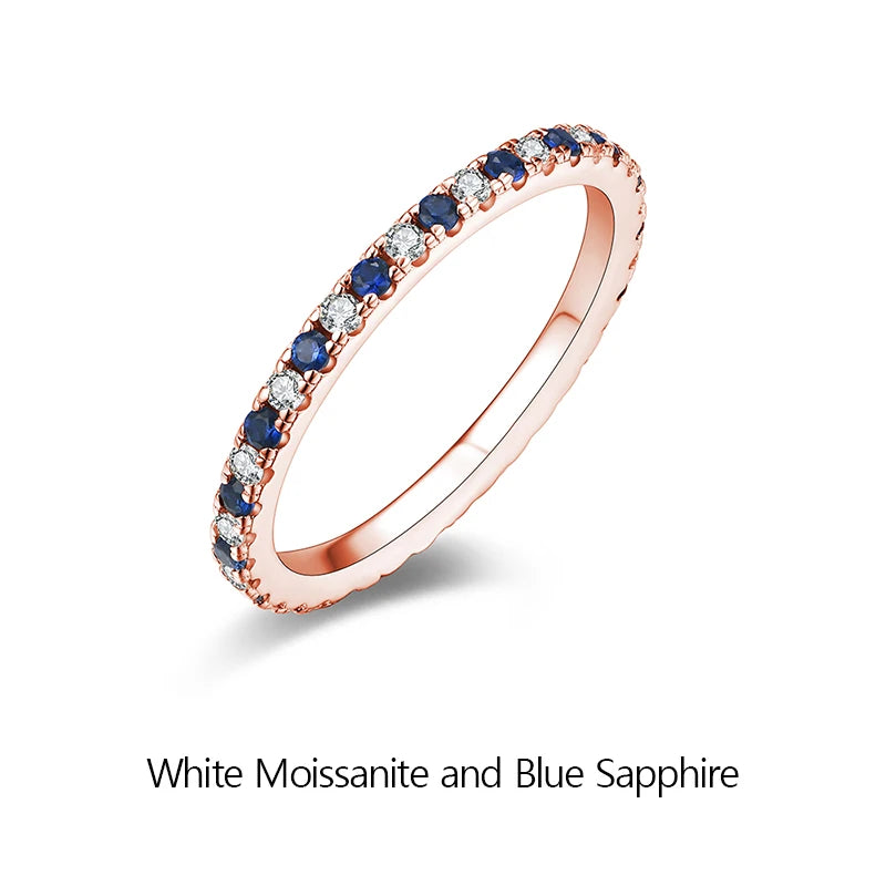 ATTAGEMS 2023 Round Moissanite Ring Real S925 Silver Stackable Rings for Women Pink and Blue Saphire Wedding Band Fine Jewelry