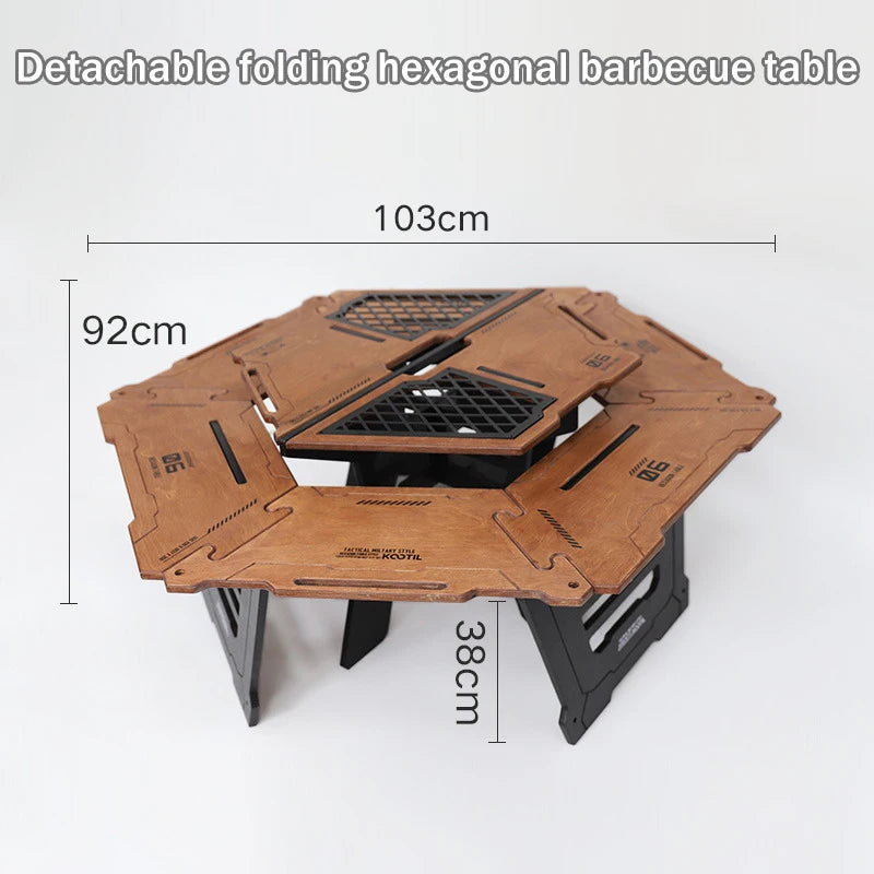 Multi-Functional Camping Table Portable 6-Sided BBQ&Tea Table, Foldable&Removable Outdoor Stove Complete Set For Outdoor Cooking