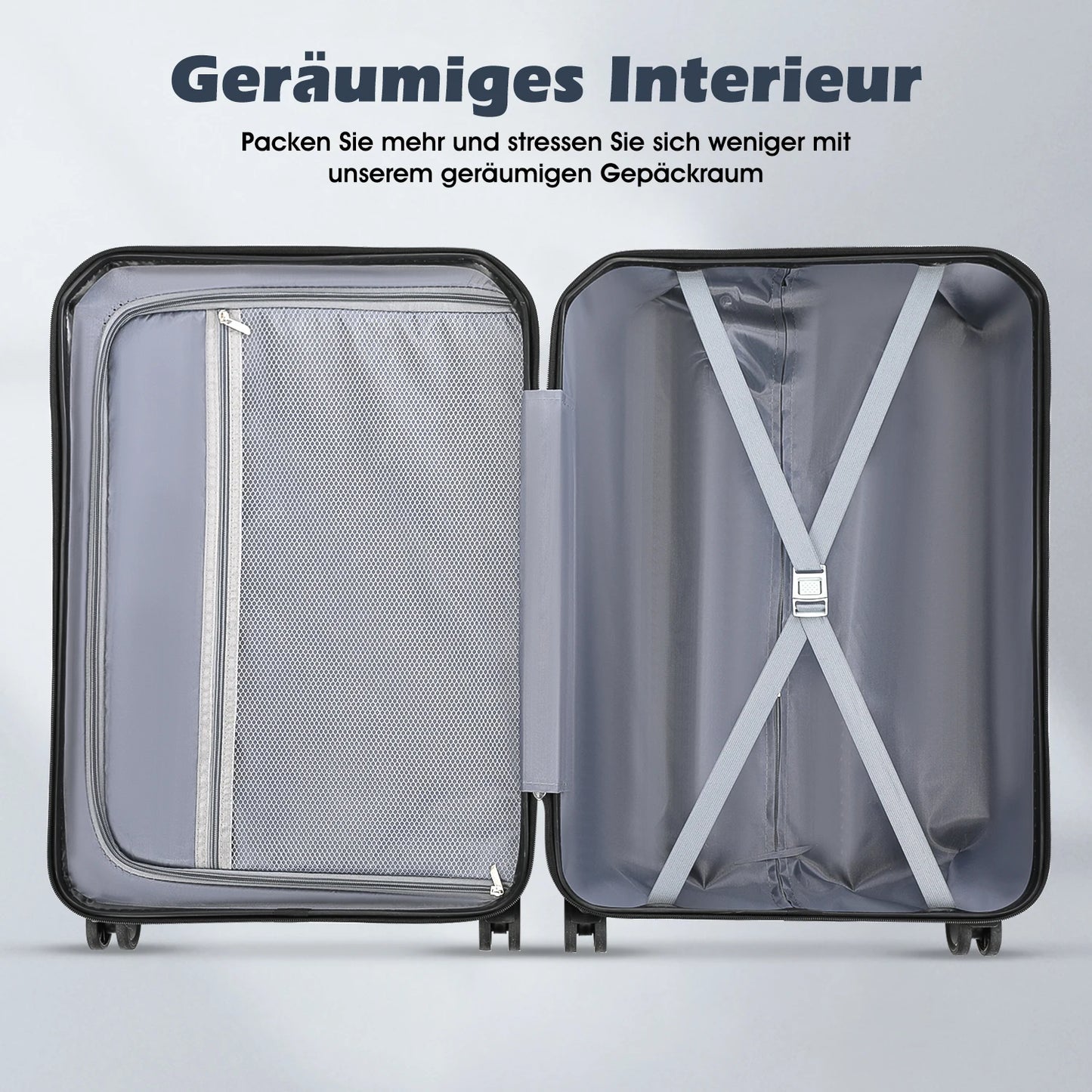 4tlg Kofferset Hartschalen Koffer S-M-L-XL 4 Rollen Kantenschutz Schloss Standfüße Trolley Rollkoffer Reisekoffer Schwarz