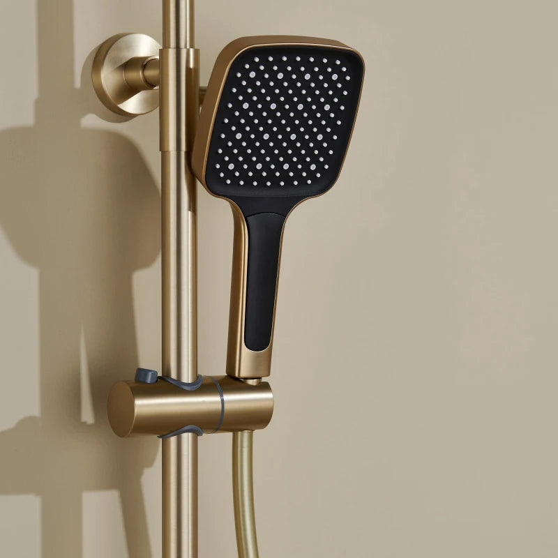 Brush Gold Atmosphere Rain Shower Faucet Bathtub LED Digital Hot Cold Thermostatic Shower System Bathtub Wall Mount Bath Tap Set
