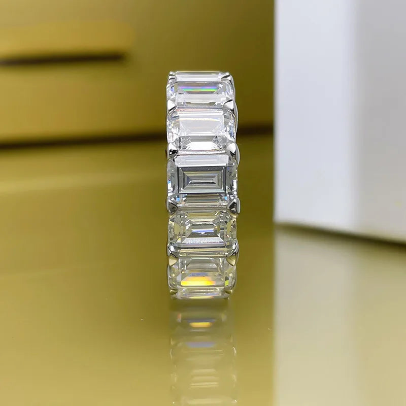 Eternity Emerald Cut Lab Diamond Ring 925 Sterling Silver Wedding Band Rings for Women Men Engagement Promise Party Jewelry
