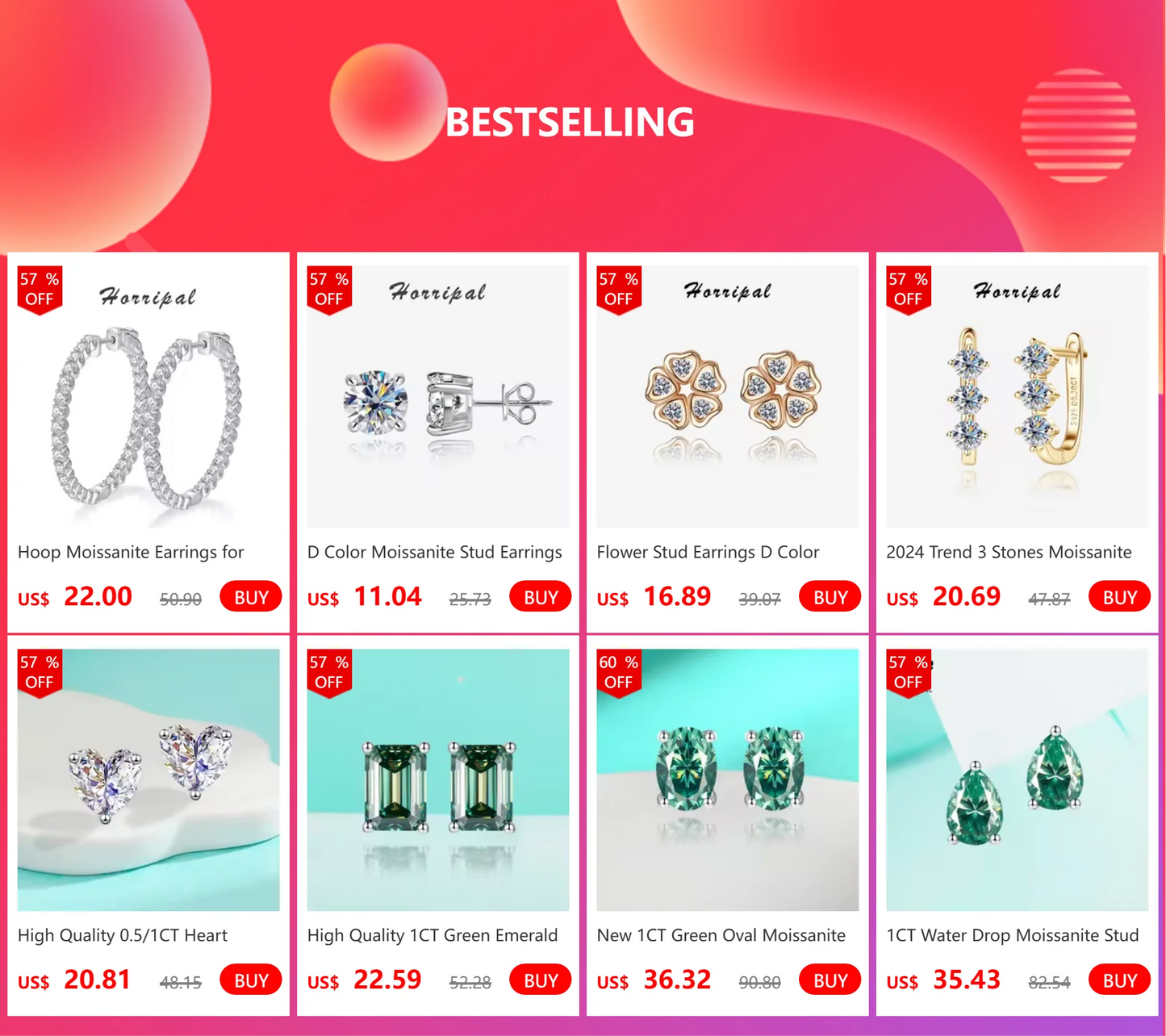 HORRIPAL 6CT D VVS1 Moissanite Stud Earrings S925 Sterling Silver 18k Plated Real Lab Grown Diamond with GRA Jewelry for Women