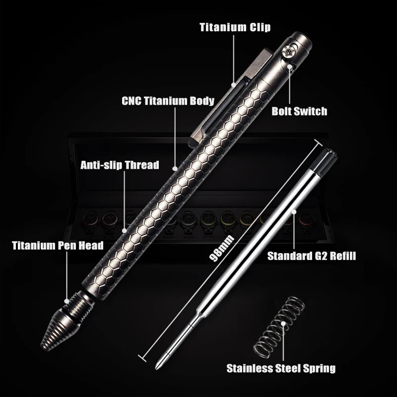 Bolt Action Titanium Alloy Tactical Pen Business Signature Pen Student Stationery Emergency Glass Breaker Self Defense Supplies