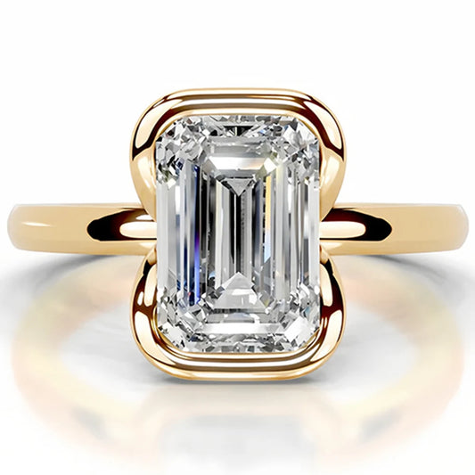 WUIHA 925 Sterling Silver 2 CT 6 * 8 MM Emerald Cut D Color GRA Real Moissanite Gemstone Wedding Engagement Ring Fine Jewelry