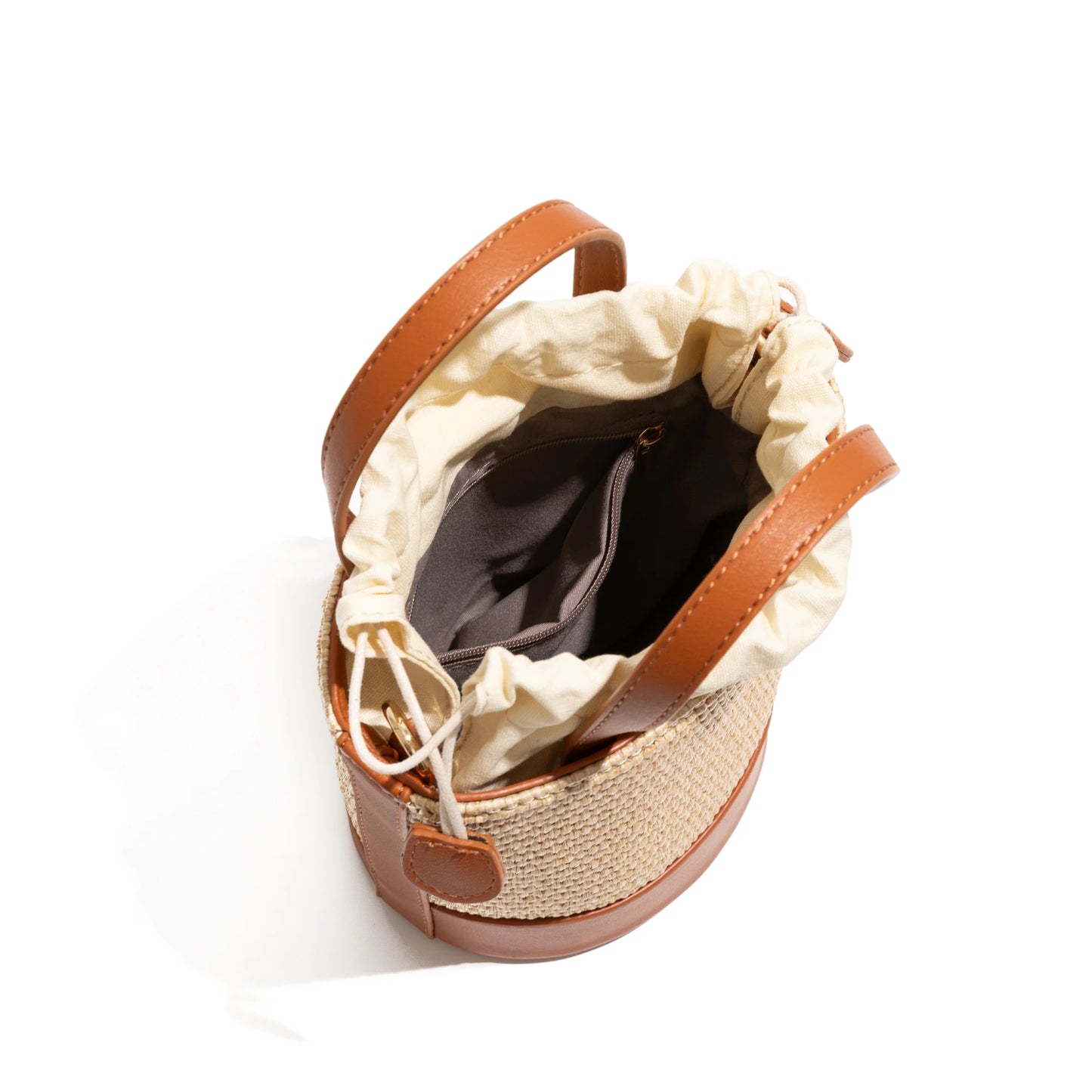 CKKUI Seaside Vacation French Bag Stylish Straw Woven With PU Leather Pouch Summer Large Capacity Handbag Crossbody Bucket Bag
