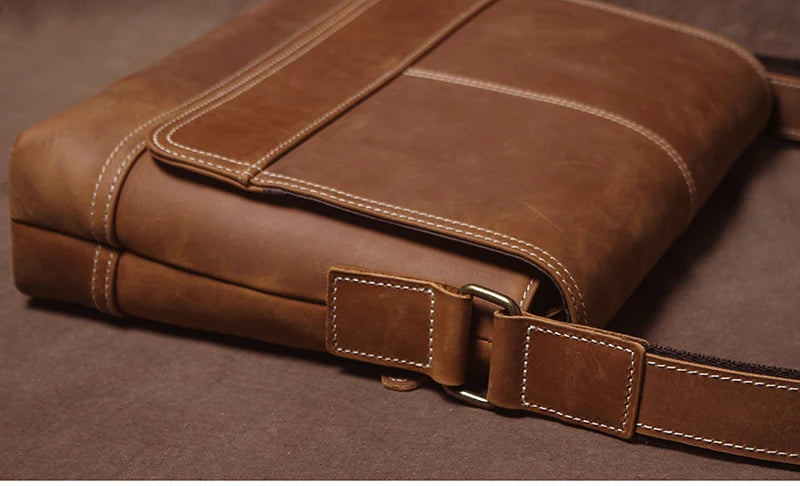 Luxury Design Genuine Leather Shoulder Bag Men's Business Briefcase Natural Cowhide Retro Crossbody Daily Commuter Messenger Bag