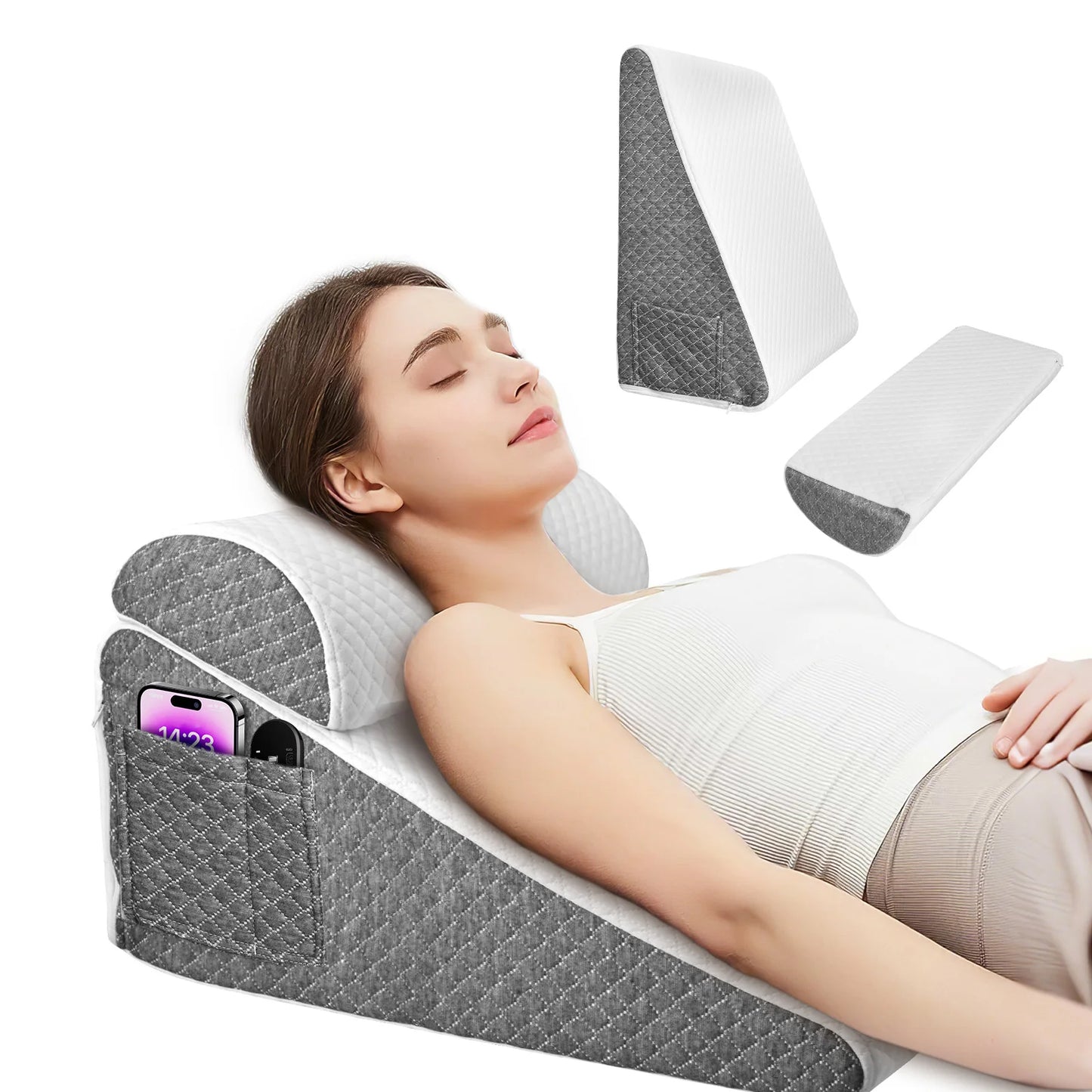 Memory foam triangular pad, Mattress, for sleep apnea,heartburn,snoring, leg height 30.5cm, back support for sitting on the bed