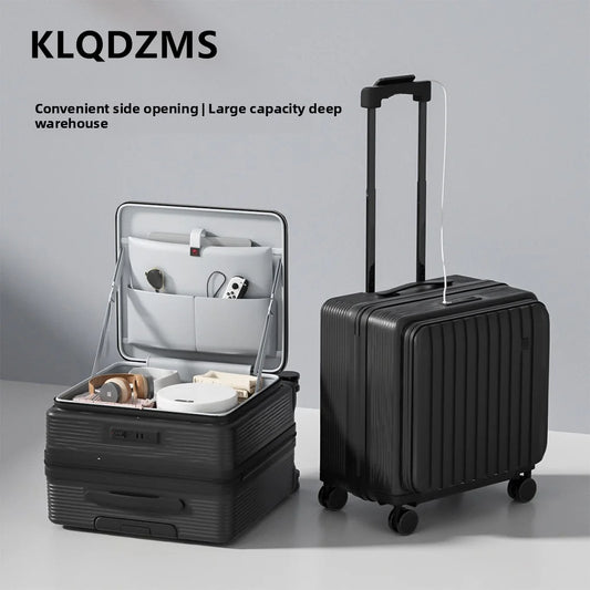 KLQDZMS 18" Luggage Travel Bag High Quality 20 Inch Boarding Box Men's Small Trolley Case Women's Front Opening Laptop Suitcase