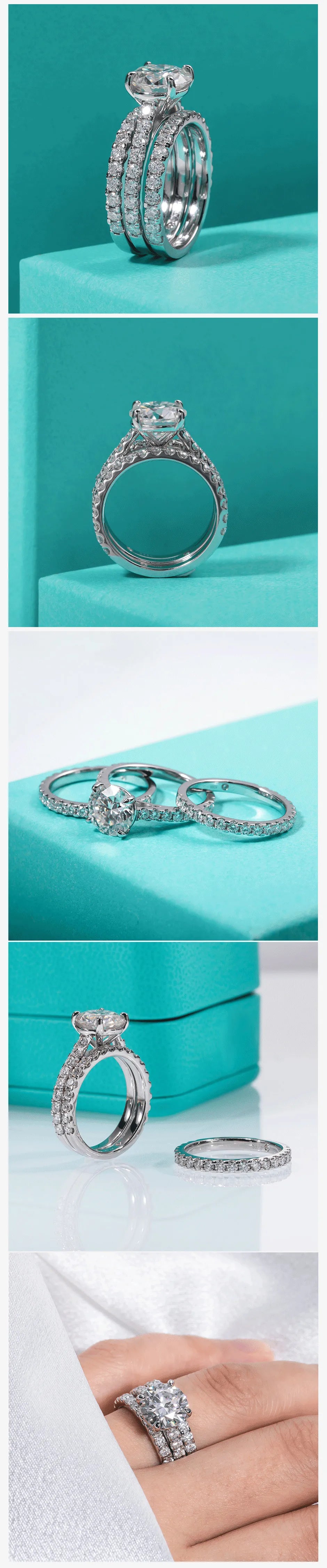 AnuJewel 3ct Main Stone(Total 4.15ct) D Color Moissanite Ring Set Bridal Sets Wedding Band Silver Rings With GRA Wholesale