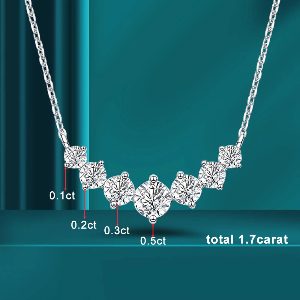 Smile Shape All Moissanite Pendant Necklace for Women 7-stone D Color Diamond Neck Chain S925 Sterling Silver Fine Jewelry