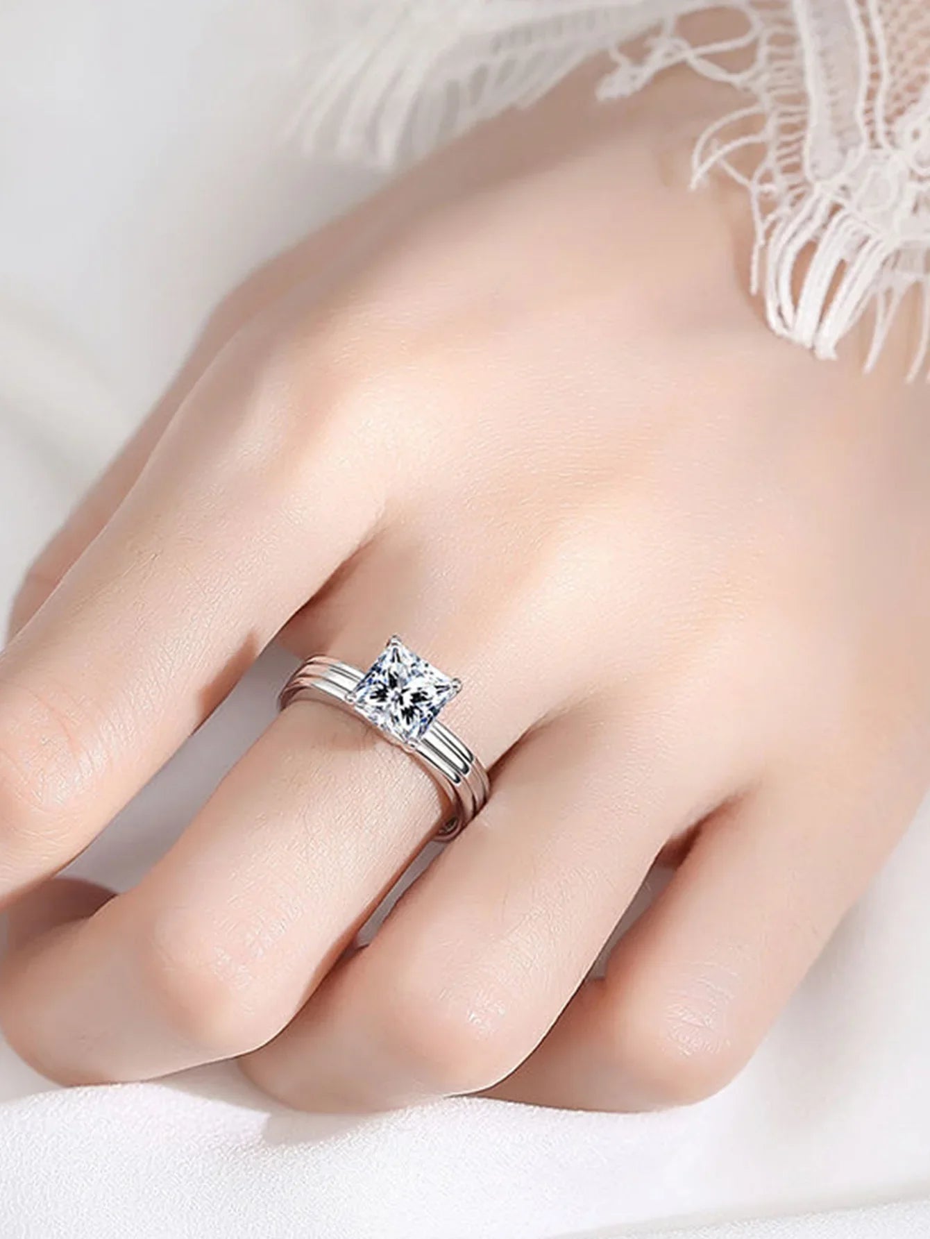 925 Sterling Silver Rings Princess Cut Rings with Gra Certificate Excellent Cut Moissanite Diamond Ring New 2024