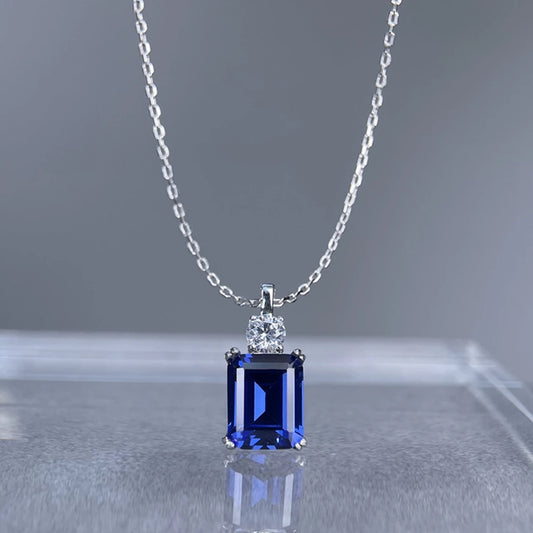 Wong Rain 925 Sterling Silver 8*10 MM Tanzanite Sapphire Ruby Citrine Emerald High Carbon Diamond Pendant Necklace Fine Jewelry