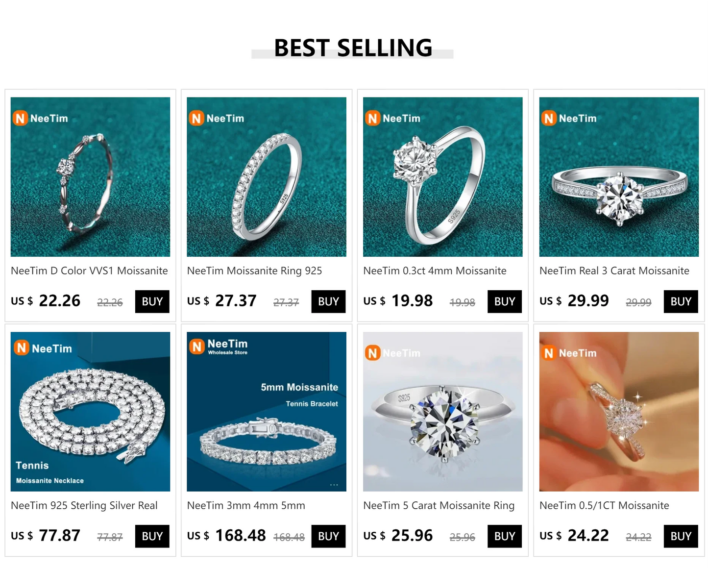 NeeTim 5mm 6.5mm Full Moissanite Ring for Women S925 Sterling Silver Eternity Sparkling Diamond Band Wedding Rings Jewelry GRA