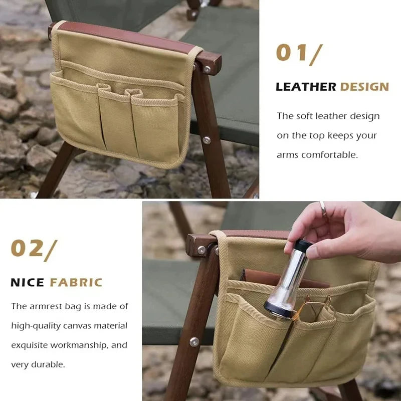Camping Chair Armrest Storage Bag Canvas Folding Chair Organizer Side Pocket Pouch Bag For Outdoor Camping Picnic Fishing Bag