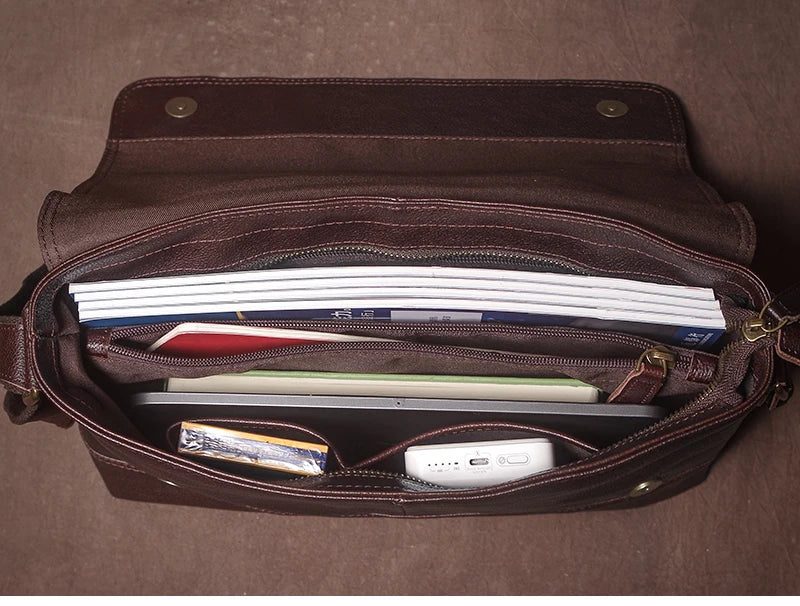 Luxury Design Genuine Leather Shoulder Bag Men's Business Briefcase Natural Cowhide Retro Crossbody Daily Commuter Messenger Bag