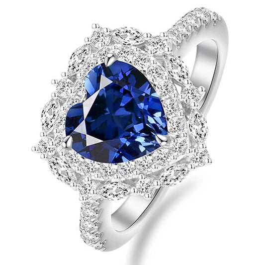 WUIHA Vintage 100% 925 Sterling Silver Heart Cut Lab Sapphire High Carbon Diamonds Gemstone Wedding Engagement Ring Fine Jewelry