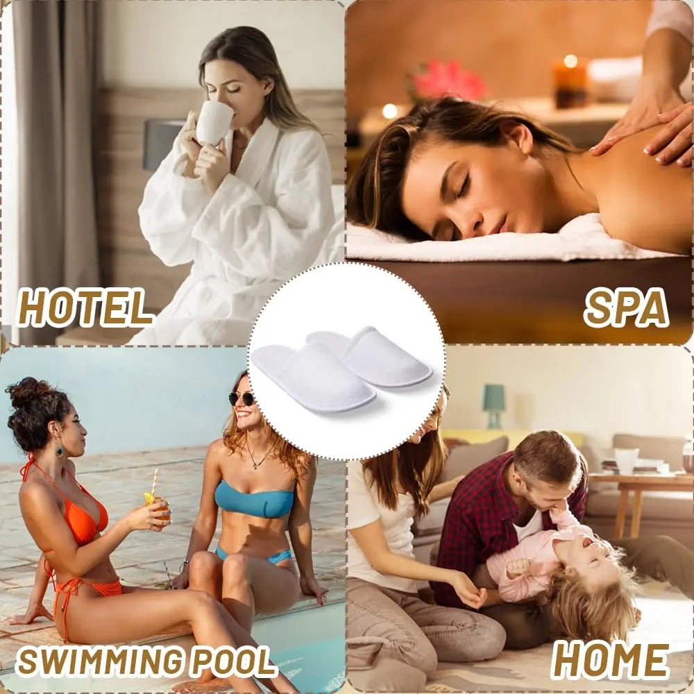 20Pairs Of High-Quality Closed Toe Disposable Plush Non Slip Bathroom Slippers Suitable For Families,Hotels, SPA ,Travel