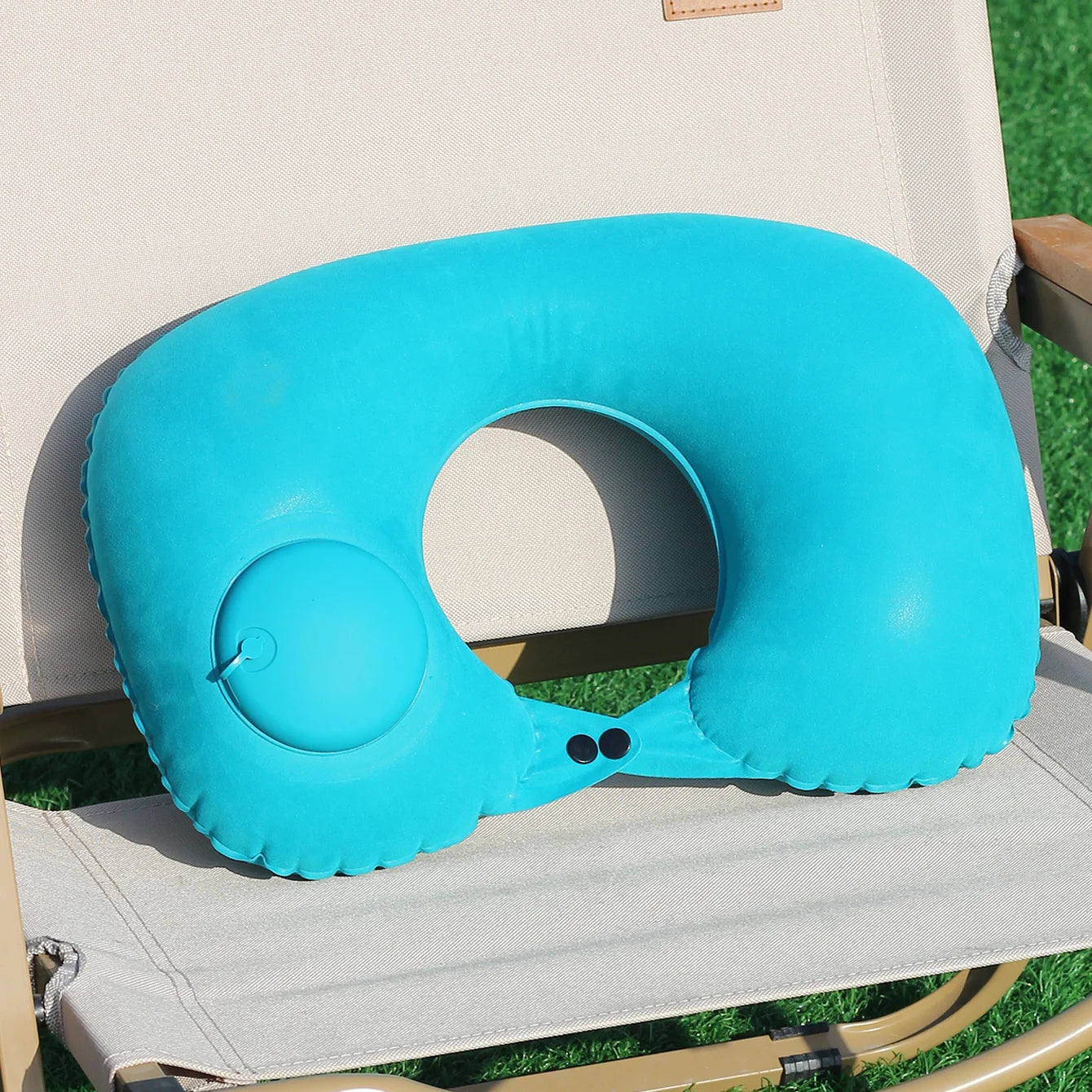 1PC Auto-Pump Inflatable U-Shaped Neck Pillow, Vivid Color Foldable & Portable Design, Ideal for Camping, Travel, and Nap Use.