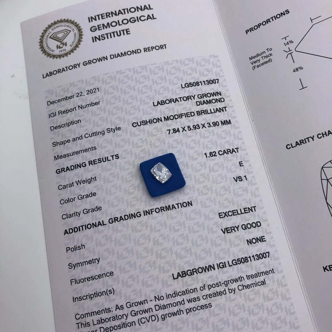 Diamanti Lab Grown Taglio Cuscino con Certificato IGI
