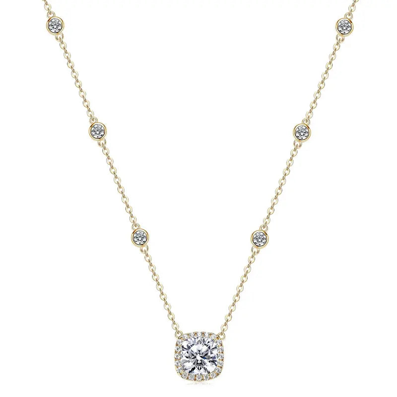 IOGOU Shiny 2.5ct Cushion Cut Moissanite Square Pendant Necklace for Women 925 Sterling Silver CZ Engagement Charm Fine Jewelry