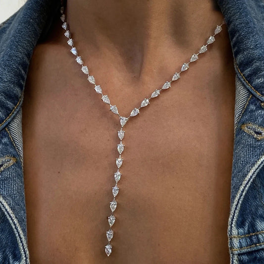 Y-Shape Waterdrop Moissanite Tennis Necklace for Women 0.5CT S925 Silver Pear Cut Diamond Long Tassel Bridal Riviera Necklaces