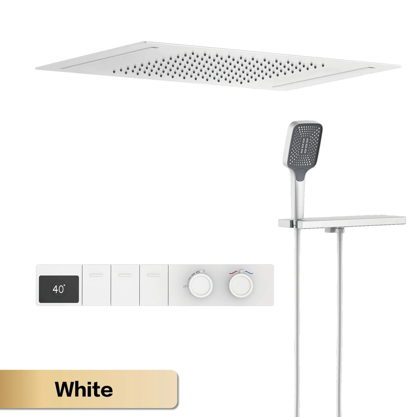 Luxury brass gun gray ceiling constant temperature shower system LED digital display hot and cold water embedded bathroom faucet