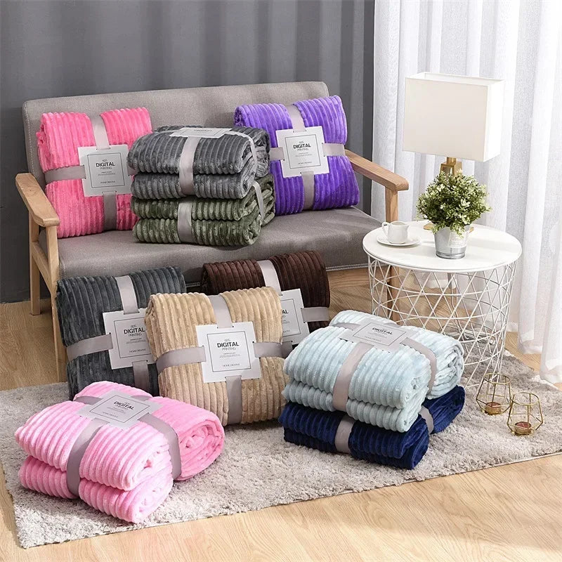 Fleece Bedspread Bed Covers Sofa Blanket Throw Blankets Plush Solid Color Soft Plaid