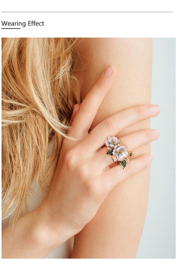 SANTUZZA Pure 925 Sterling Silver Rings For Women Green Spinel Yellow White CZ Handmade Enamel Flower Ring Delicate Fine Jewelry