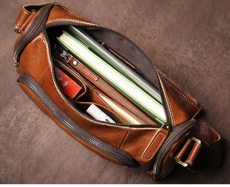 GURO Higher Quality Genuine Leather Shoulder Bag Men's Party Deluxe Crossbody Vintage Top Cowhide multicompartment Messenger Bag
