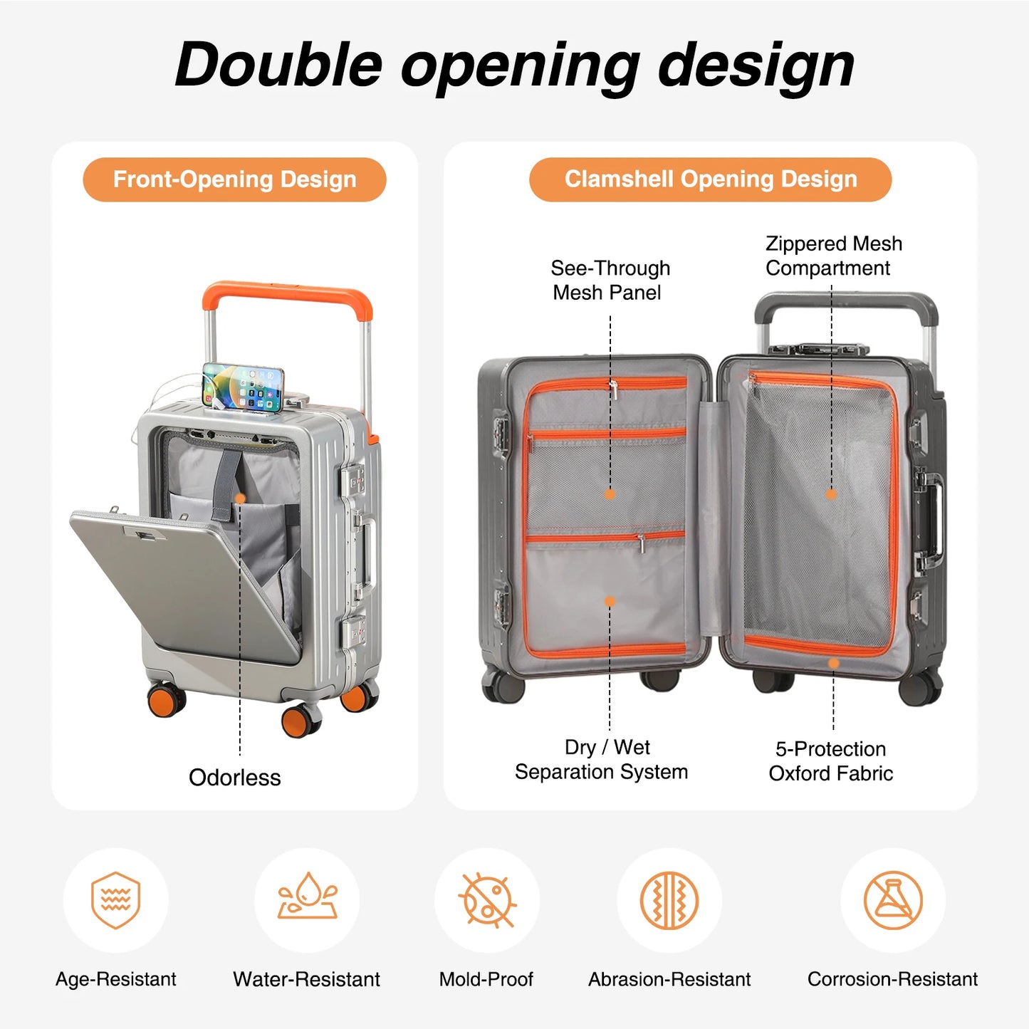 AIWEINY Luggage , PC Hard Shell Aluminum Framed Suitcase for Violent Loading and Unloading with TSA Lock, Airline Approved, 20“