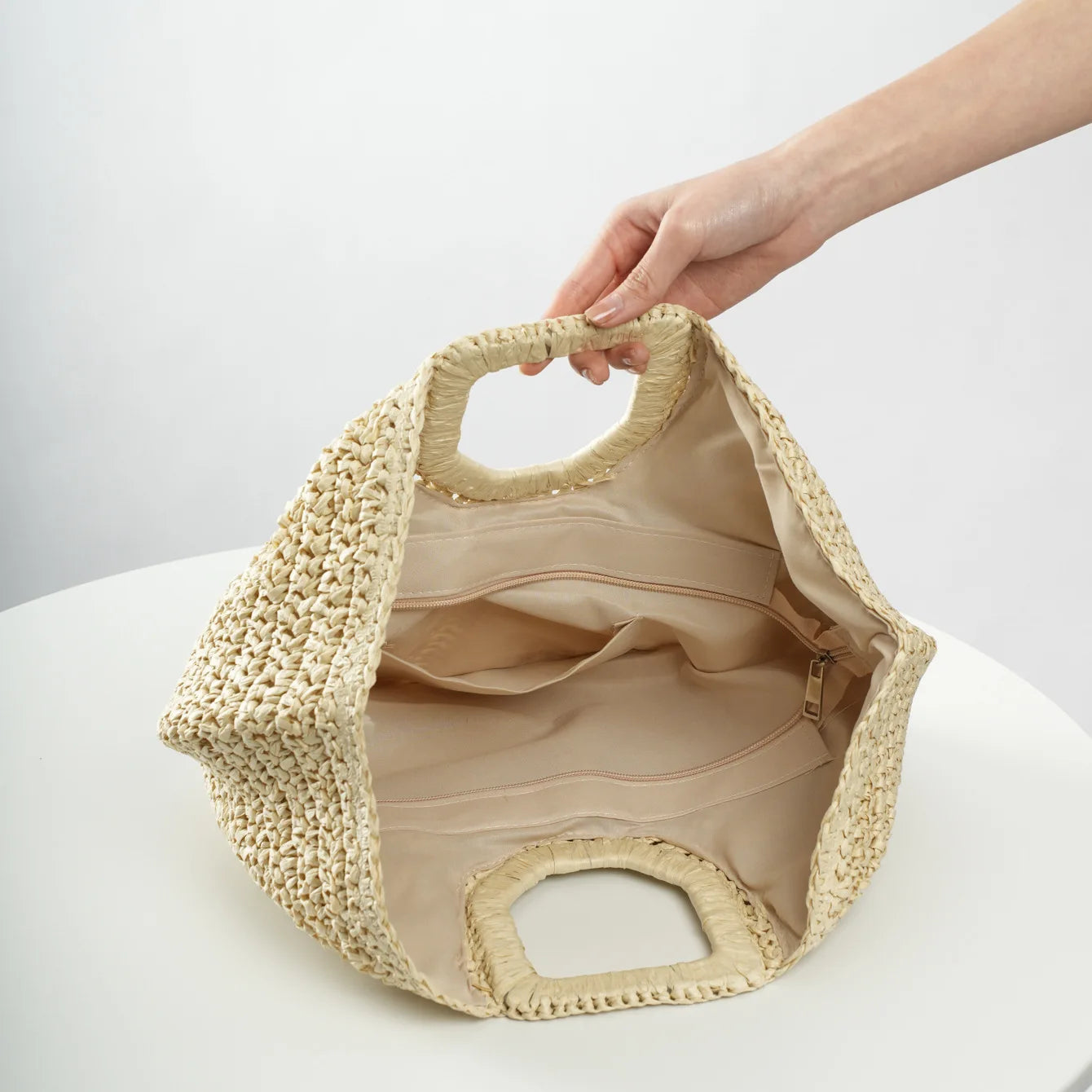 Summer Straw Women Half-moon Beach Handbag Rattan Handmade Handle Fashion Kintted Tote Bag