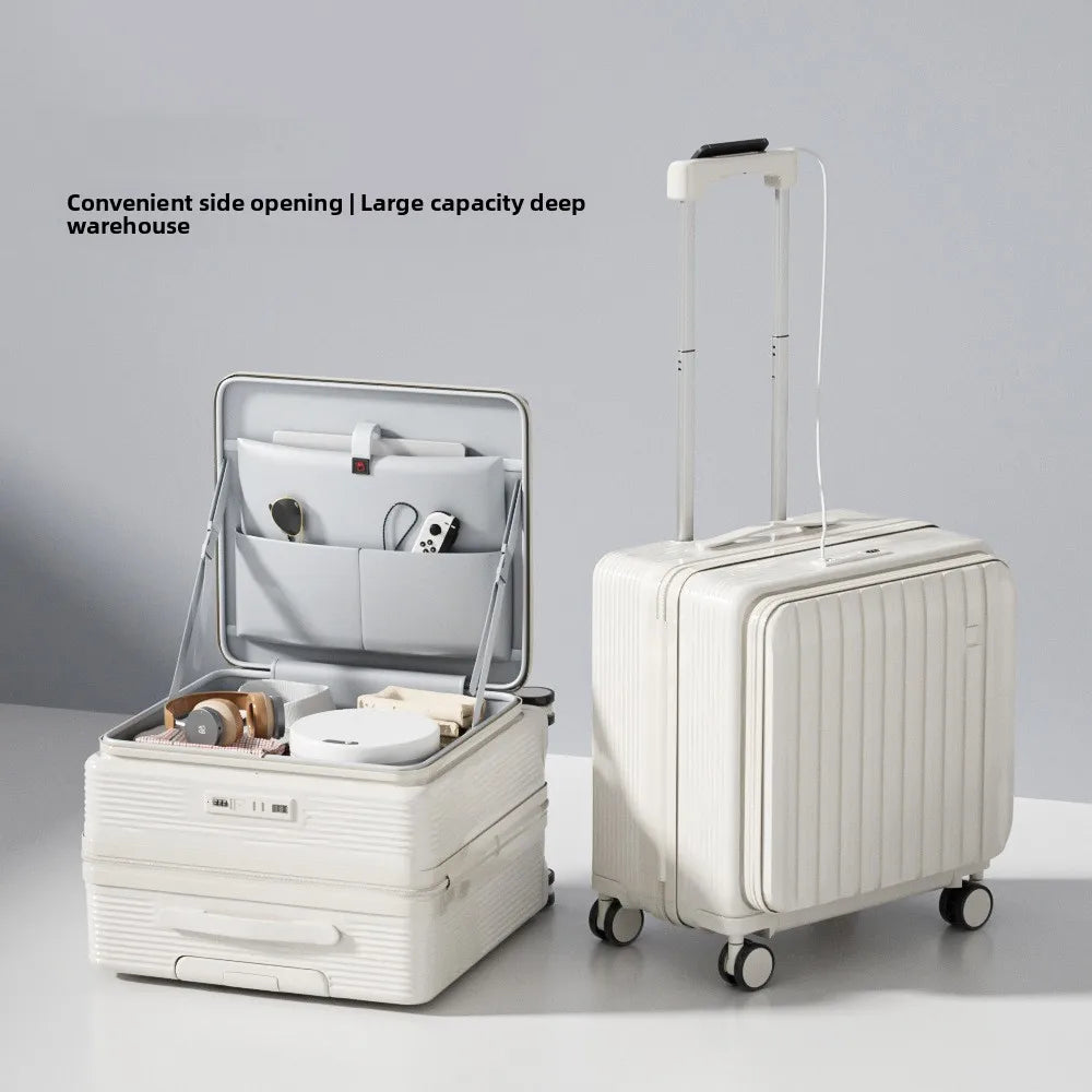 KLQDZMS 18" Luggage Travel Bag High Quality 20 Inch Boarding Box Men's Small Trolley Case Women's Front Opening Laptop Suitcase