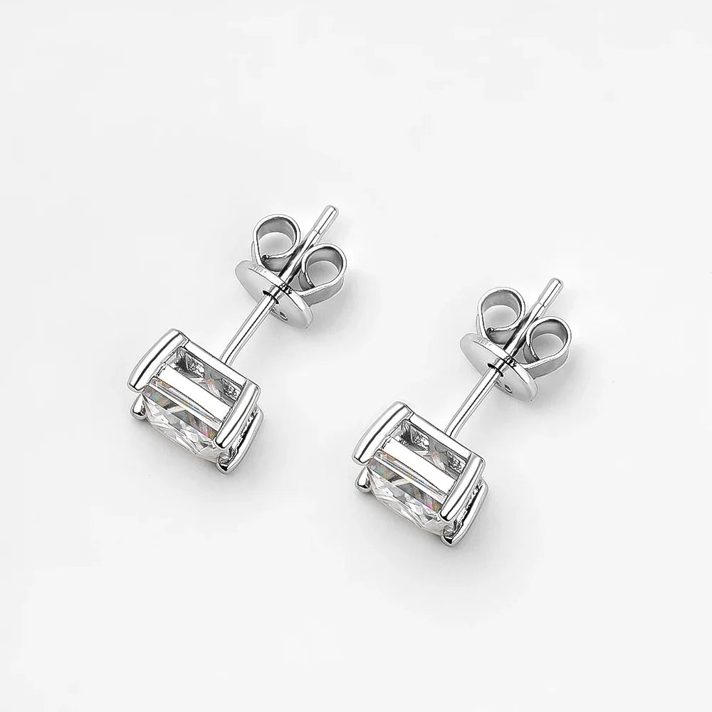 2Carat Princess Cut Moissanite Stud Earrings for Women Men 925 Sterling Silver Square Lab Diamond Classic Ear Studs Jewelry Gift