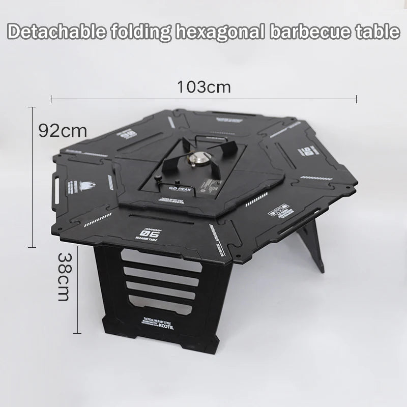 Multi-Functional Camping Table Portable 6-Sided BBQ&Tea Table, Foldable&Removable Outdoor Stove Complete Set For Outdoor Cooking