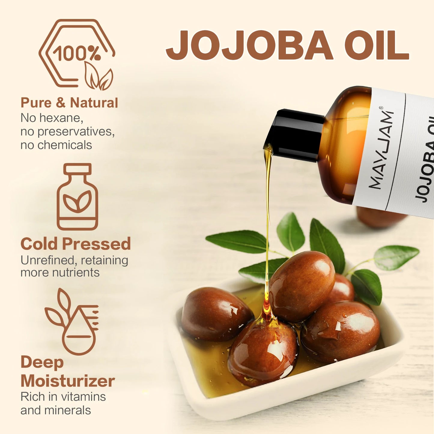 MAYJAM Jojoba Grapeseed Castor Vegetable Glycerin Fractionated Coconut Oil Moisturizing Face Hair Skin Natural Base Carrier Oil