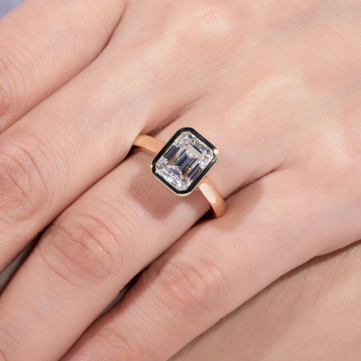 AnuJewel 3ct Emerald Cut D Color Moissanite Engagement Ring Yellow Color 925 Sterling Silver Rings For Women Jewelry Wholesale