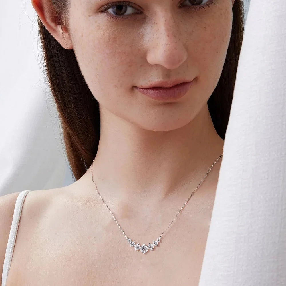 Smile Shape All Moissanite Pendant Necklace for Women 7-stone D Color Diamond Neck Chain S925 Sterling Silver Fine Jewelry