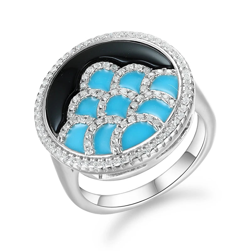 LAYA 925 Sterling Silver Ring Blue Decoration Finger Rings High Quality Zircon Handmade Enamel for Women 2025 Trend Jewelry