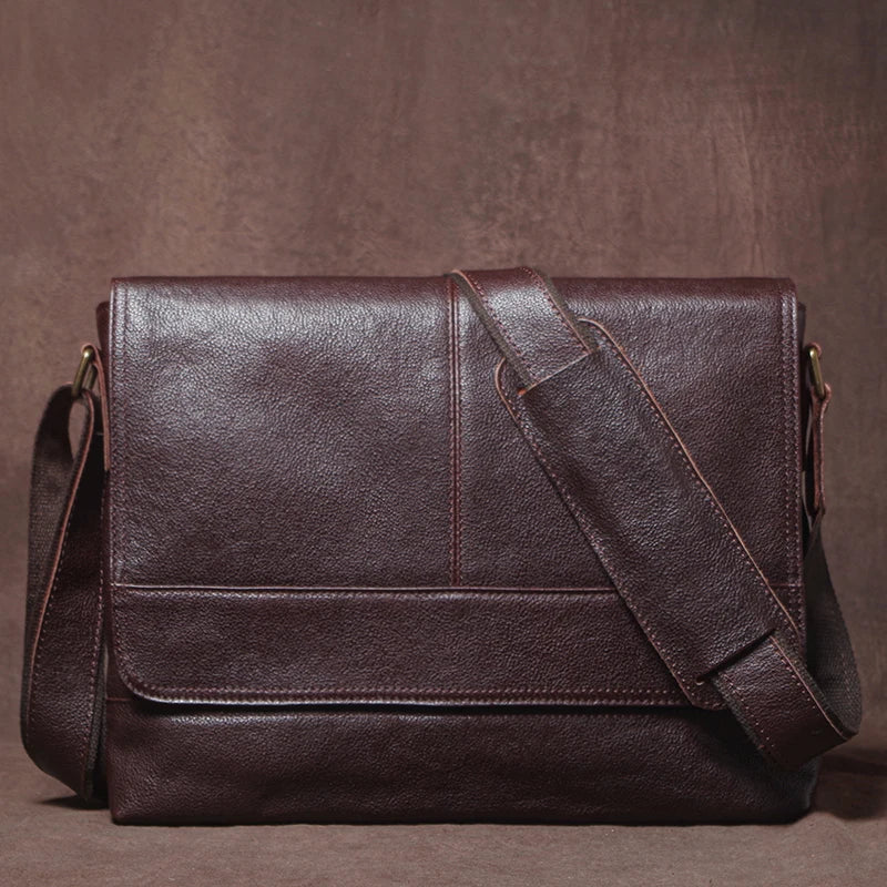Luxury Design Genuine Leather Shoulder Bag Men's Business Briefcase Natural Cowhide Retro Crossbody Daily Commuter Messenger Bag
