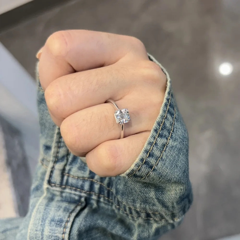 Certified 1CT Asscher Cut Moissanite Ring for Women 100% 925 Sterling Silver Lab Grown Diamond Engagement Wedding Band Jewelry