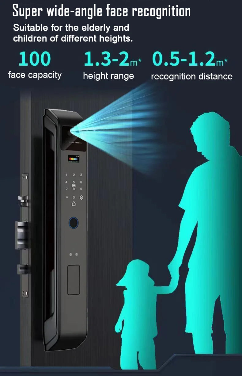 Tuya APP Smart Life APP Control Voice Intercom Smart Lock 3D Face Recognition Fingerprint Password Smart Door Lock With Camera